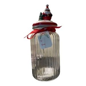 African American Christmas Santa Claus Glass Storage Gift Canister - 10 inches